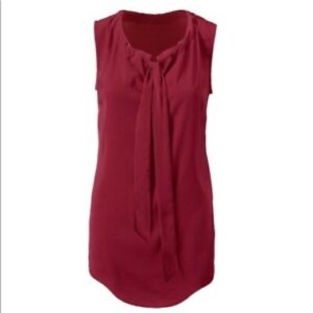 Cabi 3602 Burgundy Red Cinch Top Tie Neck Size Small